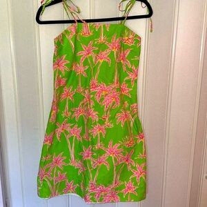 VINTAGE LILLY PULITZER PINK & GREEN PALM TREE COTTON SUMMER DRESS SZ 6